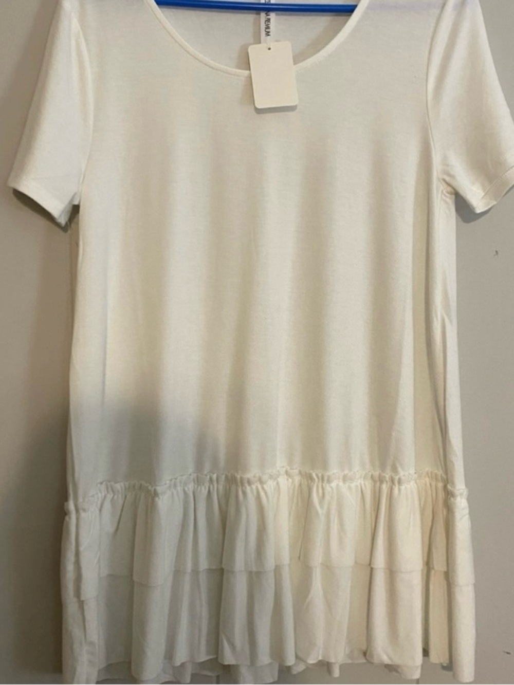 White Short-Sleeve Ruffle Hem Tunic